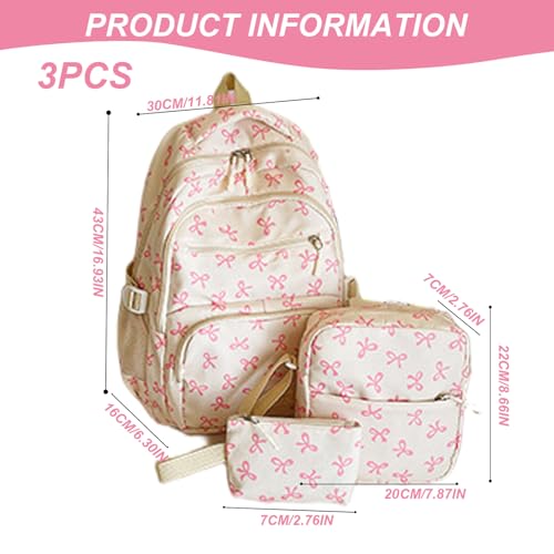 Sac d'école filles mignon ensemble 3 pièces avec sac à dos à fermeture éclair