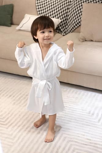 Image of TADO MUSLIN Organic Cotton Toddler Bathrobe, Soft and Breathable Baby Robe for Kid, Boy& Girl Hooded Robe Muslin