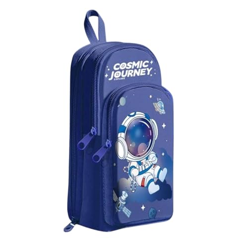 Image of Canvas Space Astronaut Pencil Case 6 Layer with 3 Compartment Cute Aesthetic Pencil Case for Boys & Girls Large Capacity Pencil Pouch for School (Cosmic Journey - Blue)