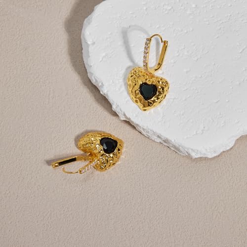 Unique Black Heart Pendant 18k Gold Plated Cubic Zirconia Hoop Earrings for Women.2