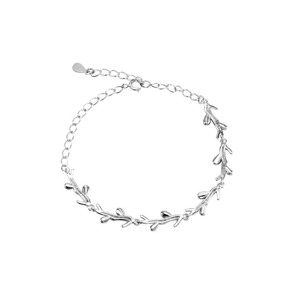 Braccialetti a catena con polsino in argento sterling moda, Bracciale in argento sterling 925 da donna Bracciale regolabile con rami di ulivo vintage Bracciale da donna squisito Bracciale in argento s