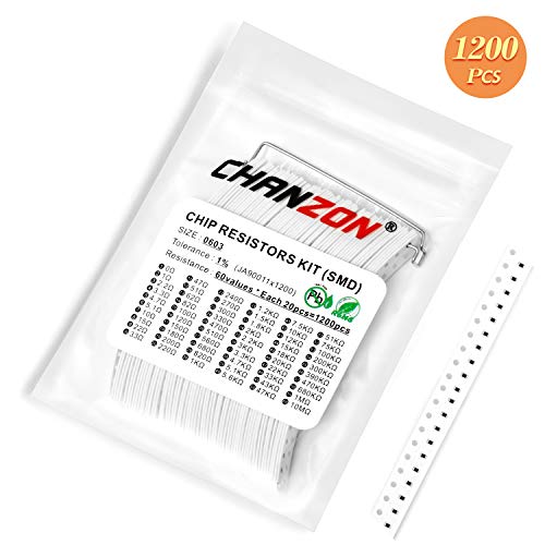 Chanzon Kit de resistores SMD 0603 1200pcs 0-10M Ω ohm 60 valores 1/10W 0,1W ± 1% Tolerância Filme g