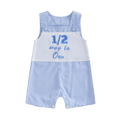 RSRZRCJ Infant Baby Boy Half Birthday Outfit 1/2 Way to One Sleeveless Romper Jumpsuit Half Year Birthday Clothes (Blue 6-12 Months)