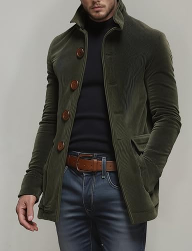 Men's Vintage Corduroy Short Coat,Slim Fit Single Breasted Jacket with Stand Collar,Casual,Stylish,Fall,Winter3
