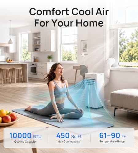 Image of Uthfy 10,000 BTU Portable Air Conditioners, 4-in-1 Portable AC Unit with Cool, Fan, Dehumidifier, Sleep Mode, 24H Timer, Up to 450 Sq.Ft Air Conditioner for Home, Bedroom, Office, Window Kit & Remote