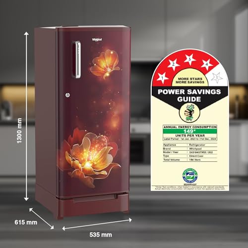 Whirlpool 184 L 4 Star Inverter Direct-Cool Single Door Refrigerator (205 WDE ROY 4S Inv WINE RADIANCE-Z, Base Stand with Drawer, 2023 Model) 2 41NNp6WXzZL
