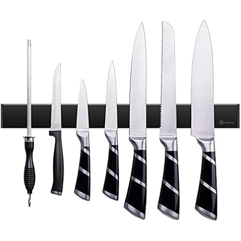 Magnetic Knife Holder for Wall, Enkrio 16 Inch Black Stainless Steel Knife Magnetic Strip No Drilling, Kitchen Magnet Knife Holder Strip Knife Rack Knife Bar Cover