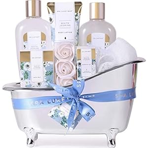 Spa Luxetique Spa Gift Set,Pamper Gift Sets for Women, 8pcs Jasmine Bath Gifts Sets with Essential Oil,Body Lotion,Bath Bombs,Mum Gifts, Mothers Day Gifts Birthday Gifts for Women Valentines Gifts
