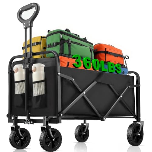 Joxir Collapsible Wagon Cart Foldable 360lbs Capacity, Lightweight Portable Beach Wagon, Shopping Carts with Wheels for Grocery, Camping, Shopping, Beach, Fishing, Garden Cart