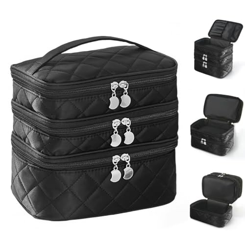 Image of MAYCREATE Makeup Pouch Bag, 3 Layers Travel Toiletries Makeup Organisers Bag Box with Handle, Cosmetic Tool Storage Organizer Vanity Bag for Women (Durable, Waterproof, Multi-Compartment)