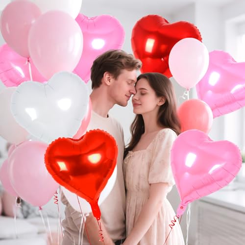 Image of 12 Pcs Colorful Heart Balloons,18 Inch Heart Foil Balloons Love Balloon Valentine Balloon for Birthday Party Wedding Engagement Party Baby Shower Valentine Day Decorations