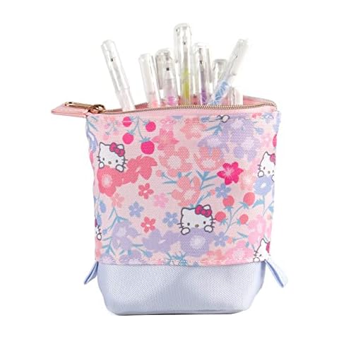 Stand Up Pencil Case - Hello Kitty Meadows. Perfect for Desks and Backpacks. Coverts to Pen Cup. Durable Canvas Material and Gold Metal Zipper by Erin Condren Cover