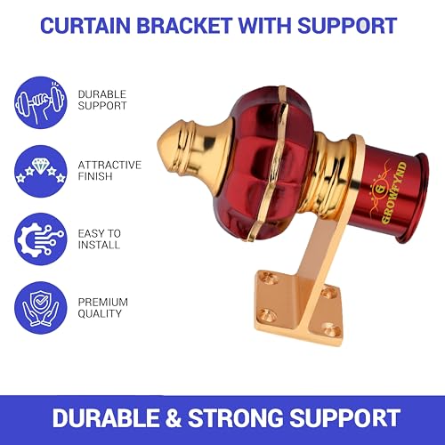 Image of Curtain Bracket Parda Holder Aluminium with Support 1 Inch Rod Pocket Finials Door and Window Rod Support for Window & Door Curtain Fitting (Pack of 1, Wine) (Pack 1, Cherry)