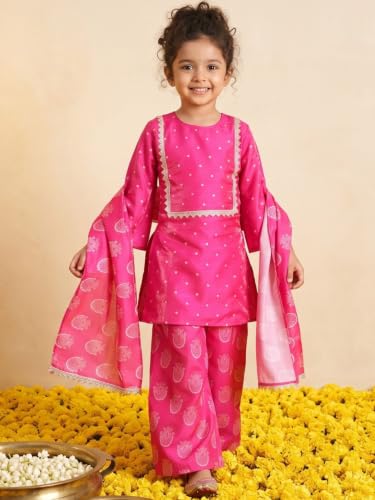 Image of AJ DEZINES Ethnic Wear Sharara Suit Set For Girls|Punjabi dress for Kids|Silk Blend Girls Salwar Suit|Traditional Patiala Outfit|Stylish Kids Kurta for Festivals Weddings & Special Occasions