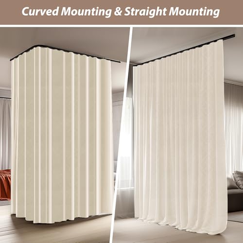 Image of Room Divider Curtains with Ceiling Curtain Track Set Window Curtain for Bedroom,Living Room Total Blackout Thermal Insulated Privacy Ceiling Track Curtain W 6 x H 6 FT Beige drape&Black track