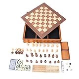 Wooden 7-in-1 Chess, Checkers, Backgammon, Playing Cards, Poker Dices, Dominoes and Cribbage Board Game Combo Set