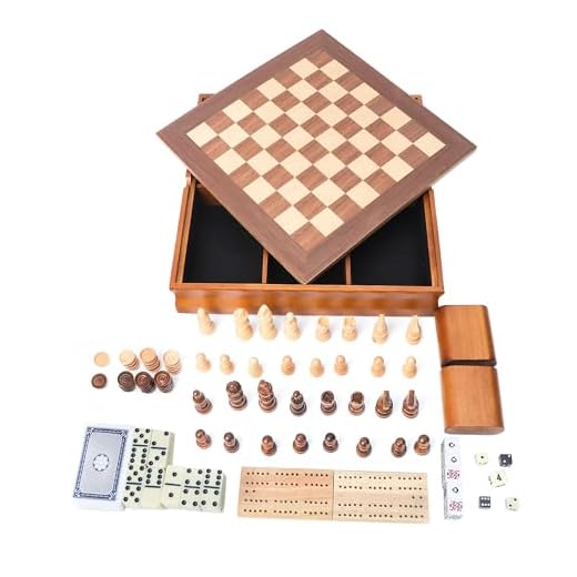 Wooden 7-in-1 Chess, Checkers, Backgammon, Playing Cards, Dominoes and Cribbage Board Game Combo Set