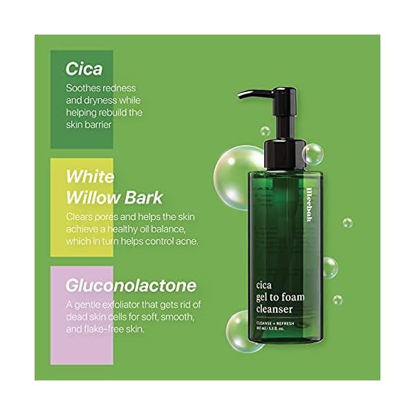 Cica Sensitive Skin Face Wash Cleanser - Korean Facial Cleansing Foaming Gel & Makeup Remover, Exfoliating, Acne, Great for Oily Skin