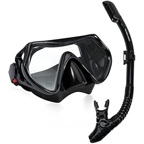 Queshark Premium Snorkel Set, Adult Snorkeling Diving Mask Tempered Glass Silicone Swimming Goggles Mask Dry Snorkel Combo Diving Set Cover