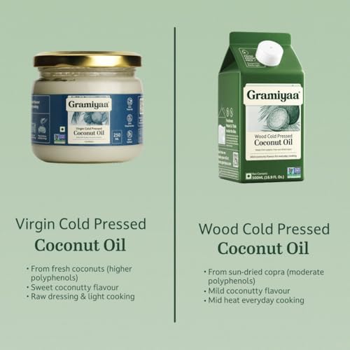 Image of Gramiyaa Cold Pressed Virgin Coconut Oil 250 Ml | Chemical-free, Zero Trans-fat Cooking Oil | Unrefined
