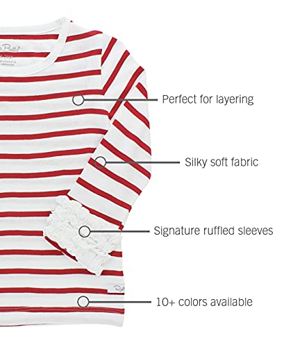 Image of RuffleButts Baby /Toddler Girls Knit Ruffle Tee - Long Sleeve T-Shirt | 51% Cotton 49% Modal, Breathable Fabric, Athletic Fit, Layering Undershirt, Yoga Or Gym Wear, Machine Wash