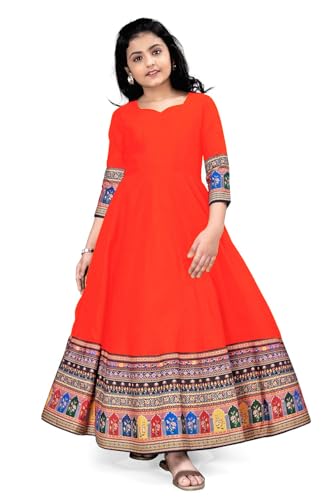 Image of Cotton Silk Long Anarkali Kurta for Girls
