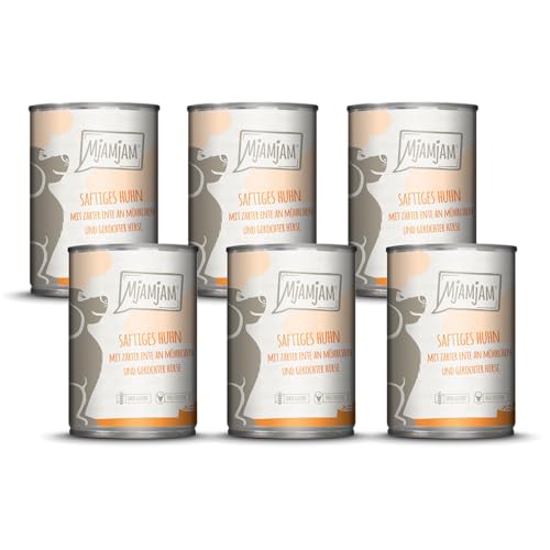 MjAMjAM - cibo umido premium per cani - pollo succoso con anatra tenera su carote e miglio bollito, confezione da 6 (6 x 400 g), senza cereali con carne extra