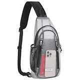 TITECOUGO Clear Sling Bag Clear Bag for Stadium Events Crossbody Daypack for Women Men Shoulder Backpack Transparent Casual Daypack for Concerts Sport Dark Grey