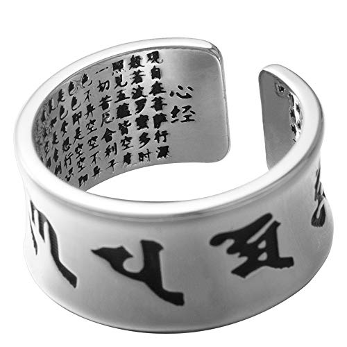 Bague ouverte pour hommes mantra en cuivre plaqué argent brillant