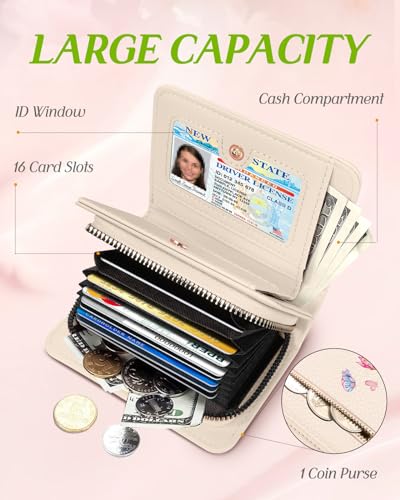 Image of Bistup Leather 12 Slot Accordion Card Holder Wallet, Little Book | Accordion Storage, Zipper Around Closure, Compact Patterned Wallet for IDs, Cards, Cash, Daily Carry and Gifts