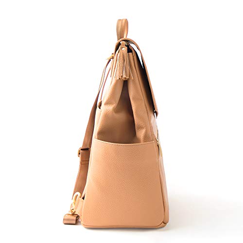 Freshly Picked - Convertible Classic Diaper Bag Backpack - Large Internal Storage 10 Pockets Wipeable Vegan Leather - Butterscotch Tan - Thumbnail 3