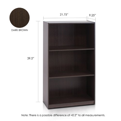 Furinno Basic 3-Tier Book Shelf with Open Shelves, Dark Brown - image 4