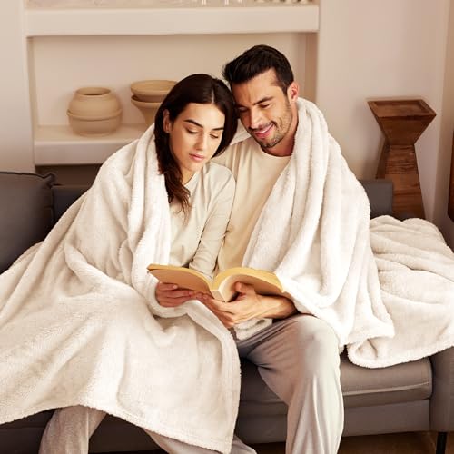 Image of Exclusivo Mezcla Plush Fuzzy Fleece Bed Blanket Twin Size, Super Soft, Fluffy and Warm Blankets,Suitable for All Seasons (Ivory, 90x66 Inches)