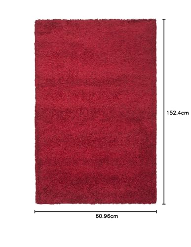 Image of Shaggy Floor Carpets for Living Room, Elegant Bed Side Runner, Bedroom Carpet, Kids Room,Temple Carpet,Sofa Area (5x8 Feet, Red)