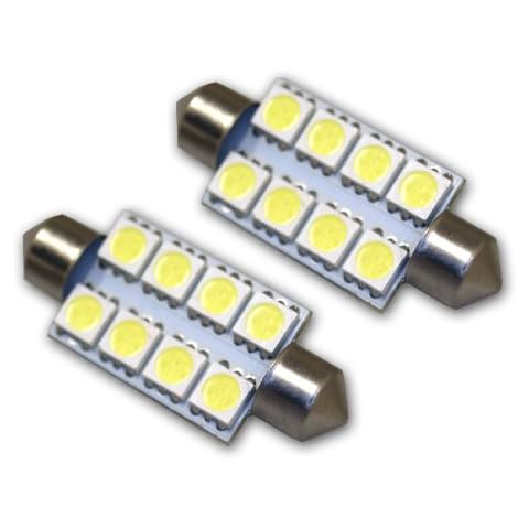 TuningPros LEDUHL-39M-WS8 Under Hood Light LED Light Bulbs Festoon 39mm, 8 SMD LED White 2-pc Set Cover