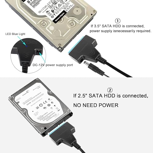 Image of USB 3.0 to SATA III Hard Drive Adapter Cable for 2.5 /3.5 Inch HDD SSD and DVD - 22 Pin (7+15) Converter With Dual USB 3.0 and 2.0 Power Cable