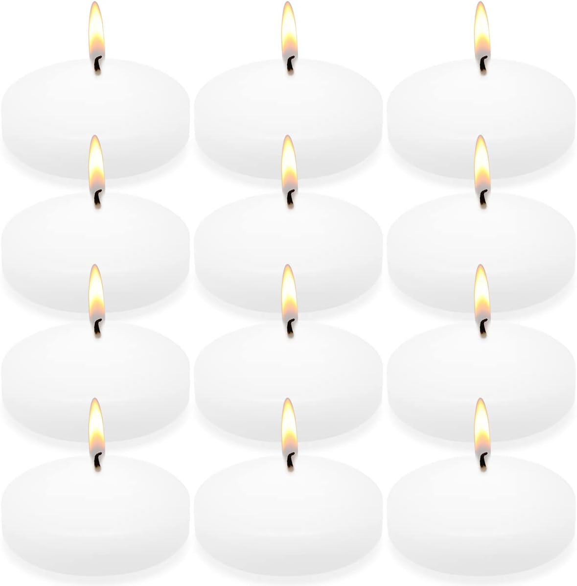 10 Hour White Floating Candles Large 3" Unscented Dripless Water Wax Pool Candles for Vases, Centerpieces at Wedding, Party, Holiday, Set of 12