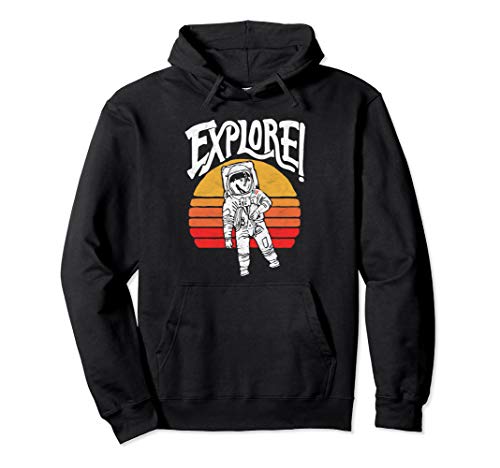 Explore! Retro Astronaut Vintage 80's Space Walk Sun Pullover Hoodie