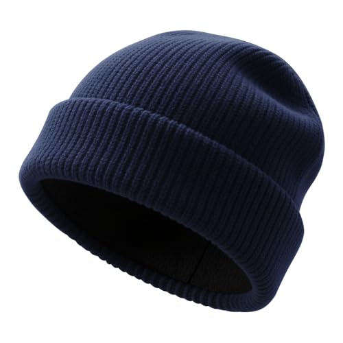 SPLASHGRIP Winter Beanie for Men Women Soft Fleece Lined Warm Knit Hat Ski Stocking Hat Thermal Thick Caps Deep Blue