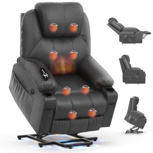 BareTay Recliner Armchair Lift Chair For the Elderly, Power Recliner Chair with Massage & Heat, Extended Footrest, Type C+USB Ports, 2 Cup Holders, Dual Side Pockets Reclining Chairs Lounge Sofa