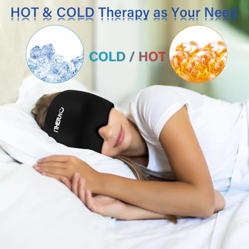 Image of iTHERAU Migraine Relief Cap, Soothing Headache Hat, Gel Ice Pack Head Wrap with Hot and Cold Therapy, Headache Relief Cap for Sinus, Puffy Eyes, Tension and Stress Relief