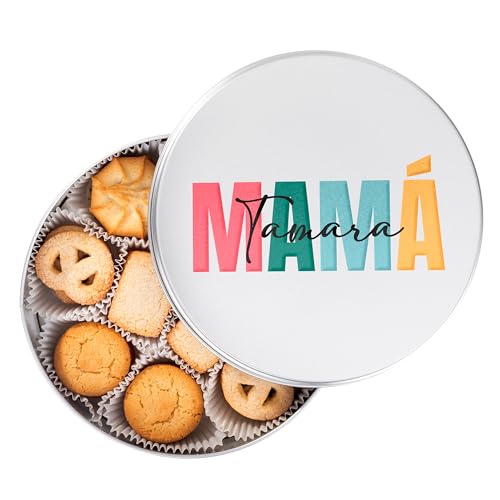 Made In Gift | Lata de Galletas Personalizada Día de la Madre | Regalo Original con Texto para Mamá y Abuela | Galletas de Mantequilla | Regalo Día de la Madre (Mamá colorines)