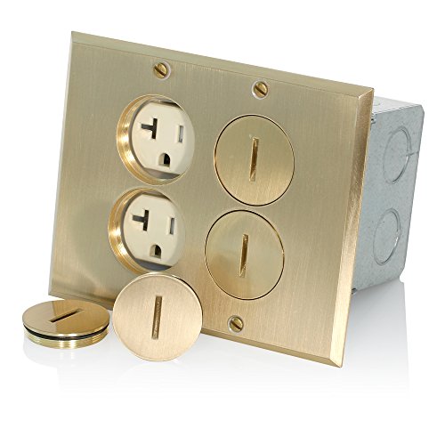 Leviton 35249-Tfb 2-Gang Duplex Receptacle Floor Box Assembly, Tamper-Resistant, Brass Finish, 15-Amp, 125V #TOP19