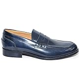  Scarpe Uomo Mocassino Classico Blu Abrasivato Fondo Cuoio Antiscivolo Made in Italy Vera Pelle certificata Business Man (43 EU)