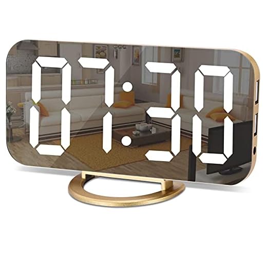 SZELAM Digital Alarm Clock,LED and Mirror Desk Clock Large Display,with Dual USB Charger Ports,3 Levels Brightness,12/24H,Modern Electronic Clock for Bedroom Home Living Room Office - Gold