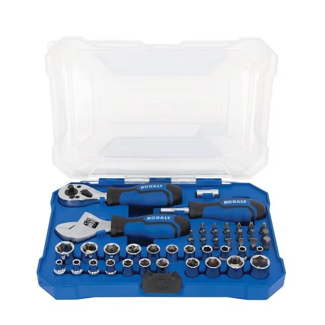 Photo 1 of Kobalt 46-Piece Standard (SAE) and Metric Polished Chrome Mechanics Tool Set with Hard Case, 53279