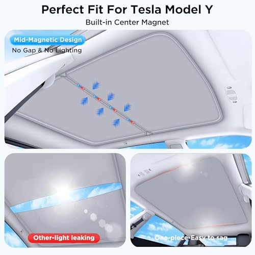 Image of 2026 Upgraded for Tesla Model Y Accessories Sunshade Roof [No Sag, Ice-Crystal Cooling Coatings] Heat Insulation Glass Roof Sun Shade for Tesla Model Y Accessories 2020-2024 Gray