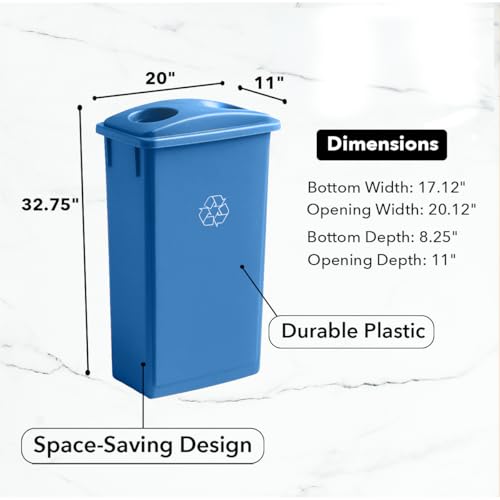 Image of 23 Gallon Slim Rectangular Garbage Can - with Bottle /Can Lid - Blue
