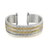 Semdu Men’s Stainless Steel Comfortable Stretch Watch Band, Gold Tone, Silver Tone or Black Replacement Strap, 18-22mm Straight End with No Clasp, Long or Extra Long (2 tone gold)