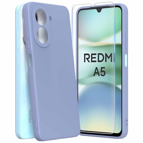 Fyriswho Coque Pour Xiaomi Redmi A5 4G + 1 Pièces Verre Trempé Coque Xiaomi Redmi A5 Souple Silicone Mince Étui Protection Anti-Rayures Housse (6.88) - Violet Clair